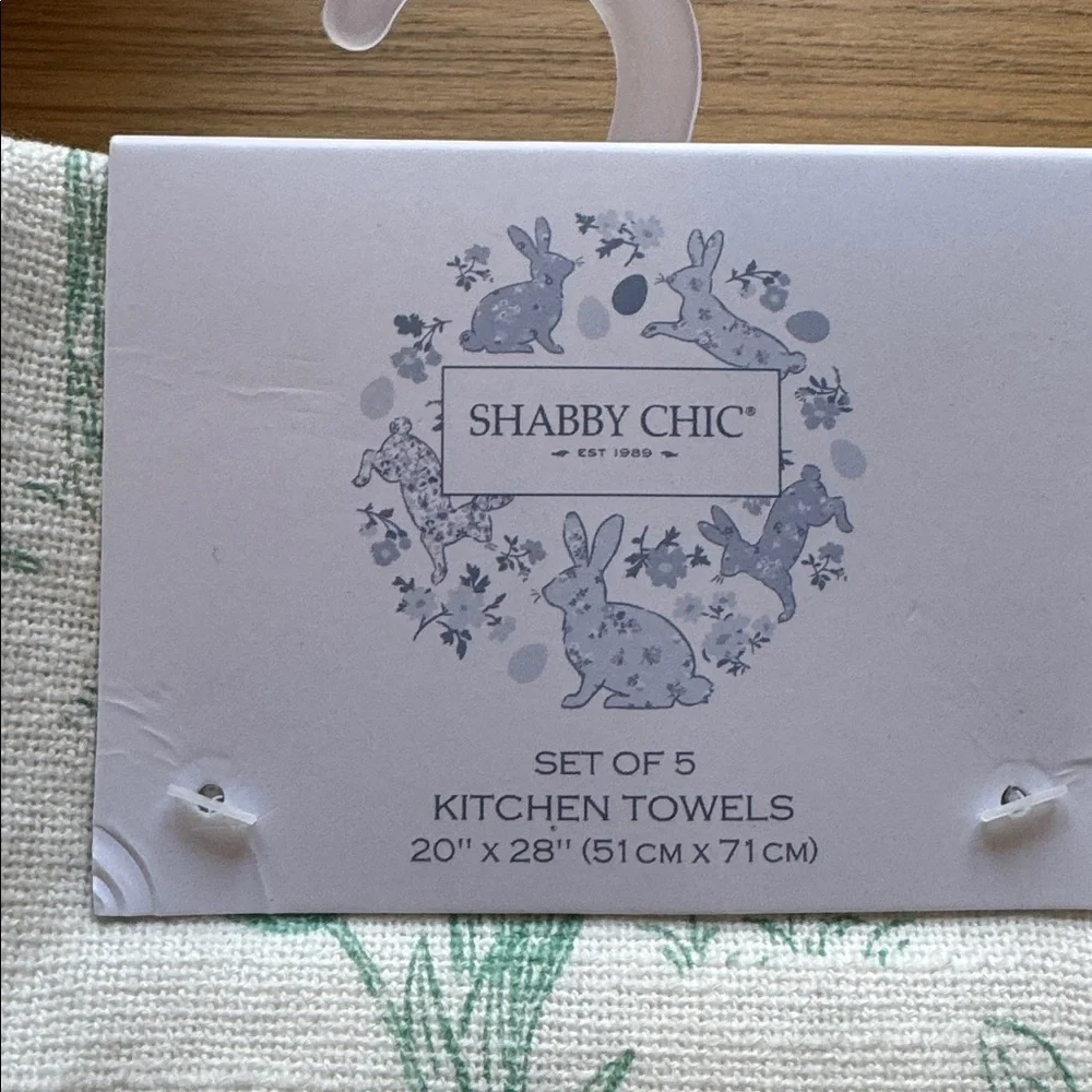 Set of 5 Shabby Chic bunny-themed kitchen towels